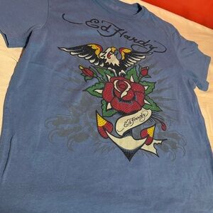 Uni-sex Ed Hardy Rose & Eagle Sparkly Design Don Ed Harty  Sz L Barley Worn